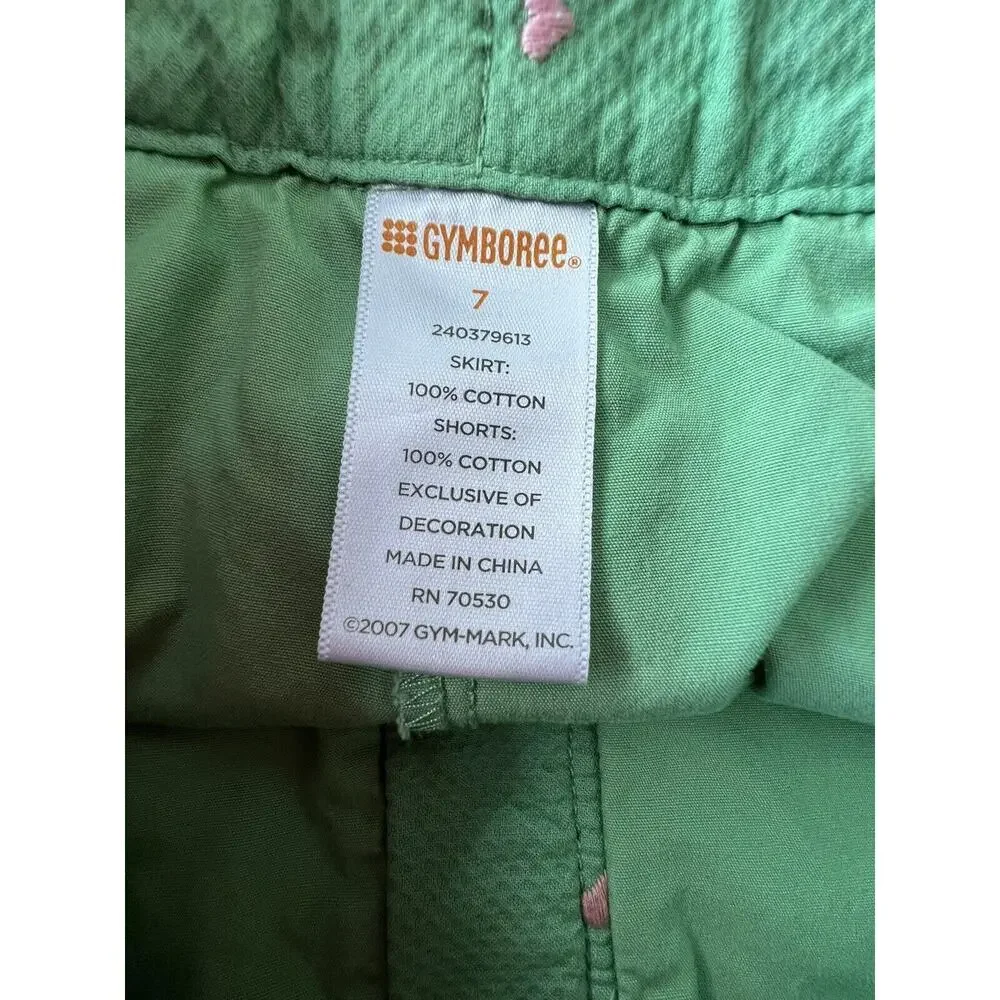Gymboree Pink Hearts Green Pleated Back Skirt SKORT Girls Size: 7 Spring